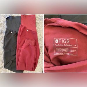 2 pairs of Maternity Figs Jogger style pant Scrubs. Size Med. Black & Burgundy.